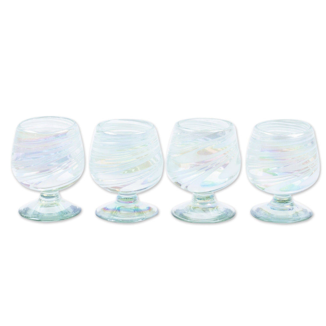 Set of 4 White Handblown Glass Goblets from Mexico - White Festival
