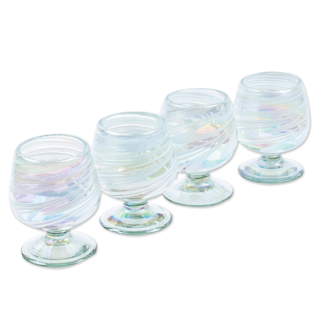 Set of 4 White Handblown Glass Goblets from Mexico - White Festival