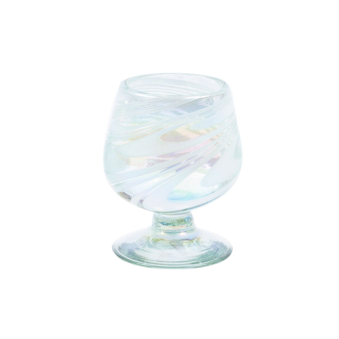 Set of 4 White Handblown Glass Goblets from Mexico - White Festival