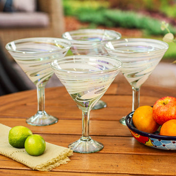 Set of 4 White Handblown Martini Glasses from Mexico - White Soirée