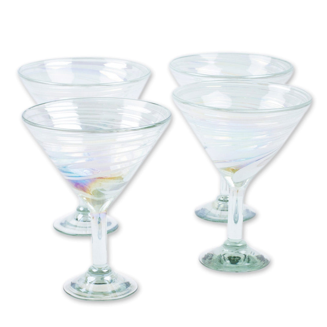 Set of 4 White Handblown Martini Glasses from Mexico - White Soirée