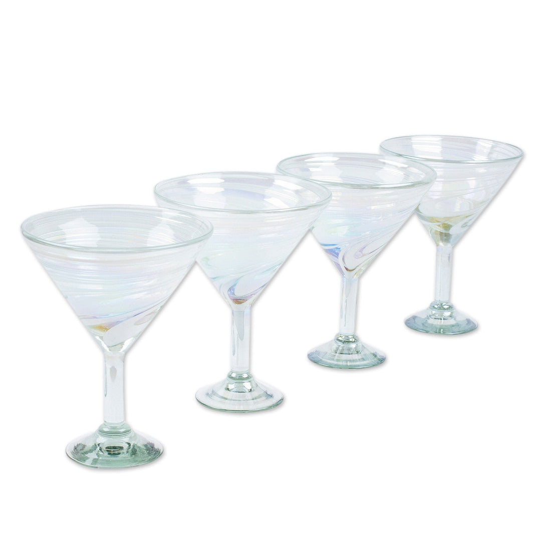 Set of 4 White Handblown Martini Glasses from Mexico - White Soirée