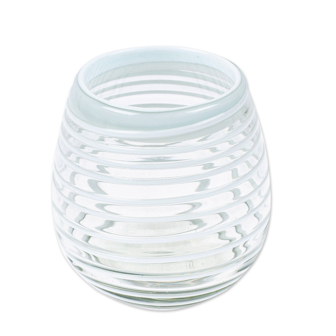 Set of 6 Stemless Wine Glasses Handblown from Recycled Glass - White Spirals