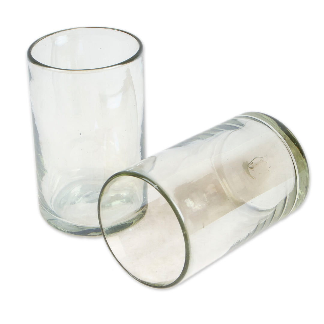 Pair of Clear Handblown Tumbler Glasses from Mexico - Ethereal Elixir