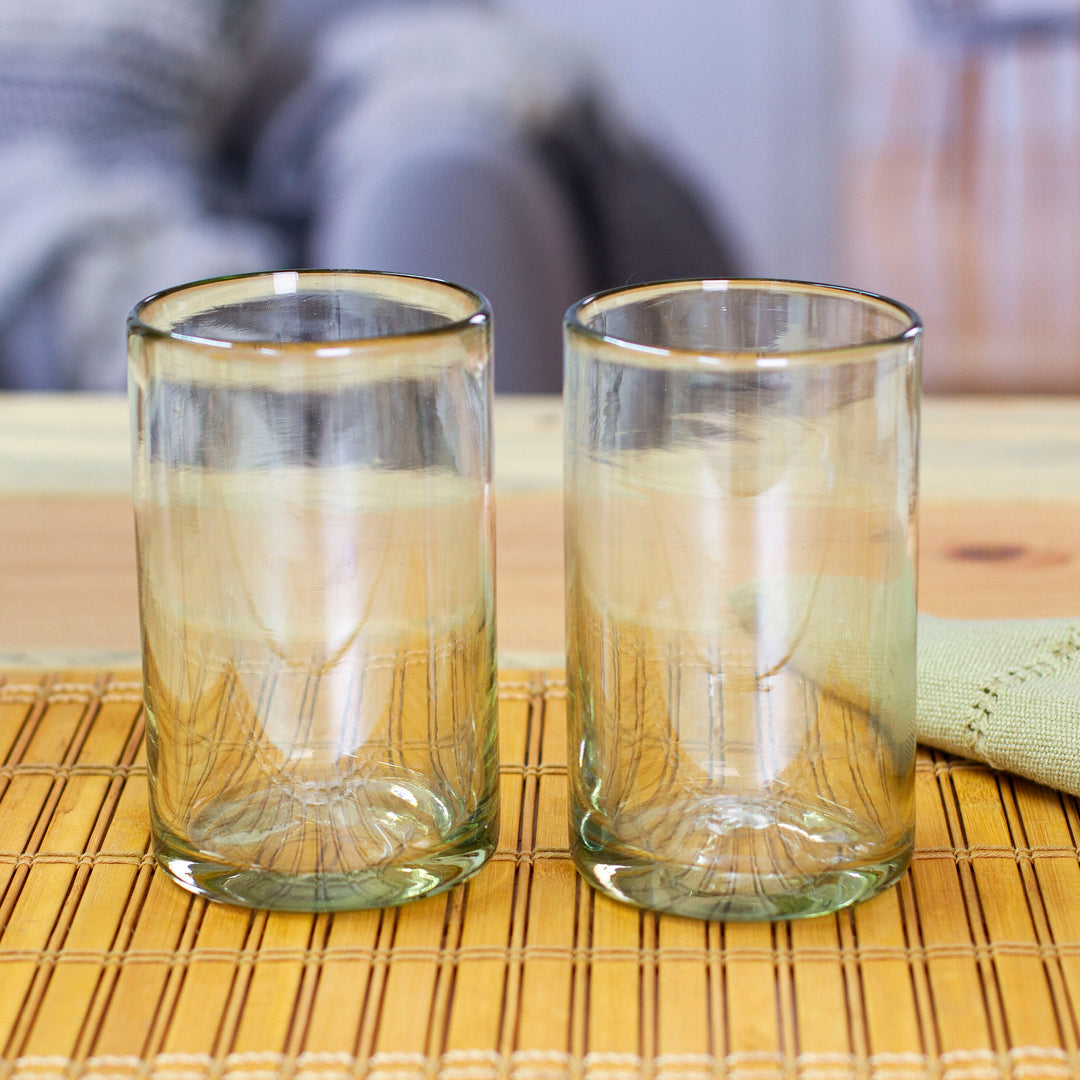 Pair of Clear Handblown Tumbler Glasses from Mexico - Ethereal Elixir