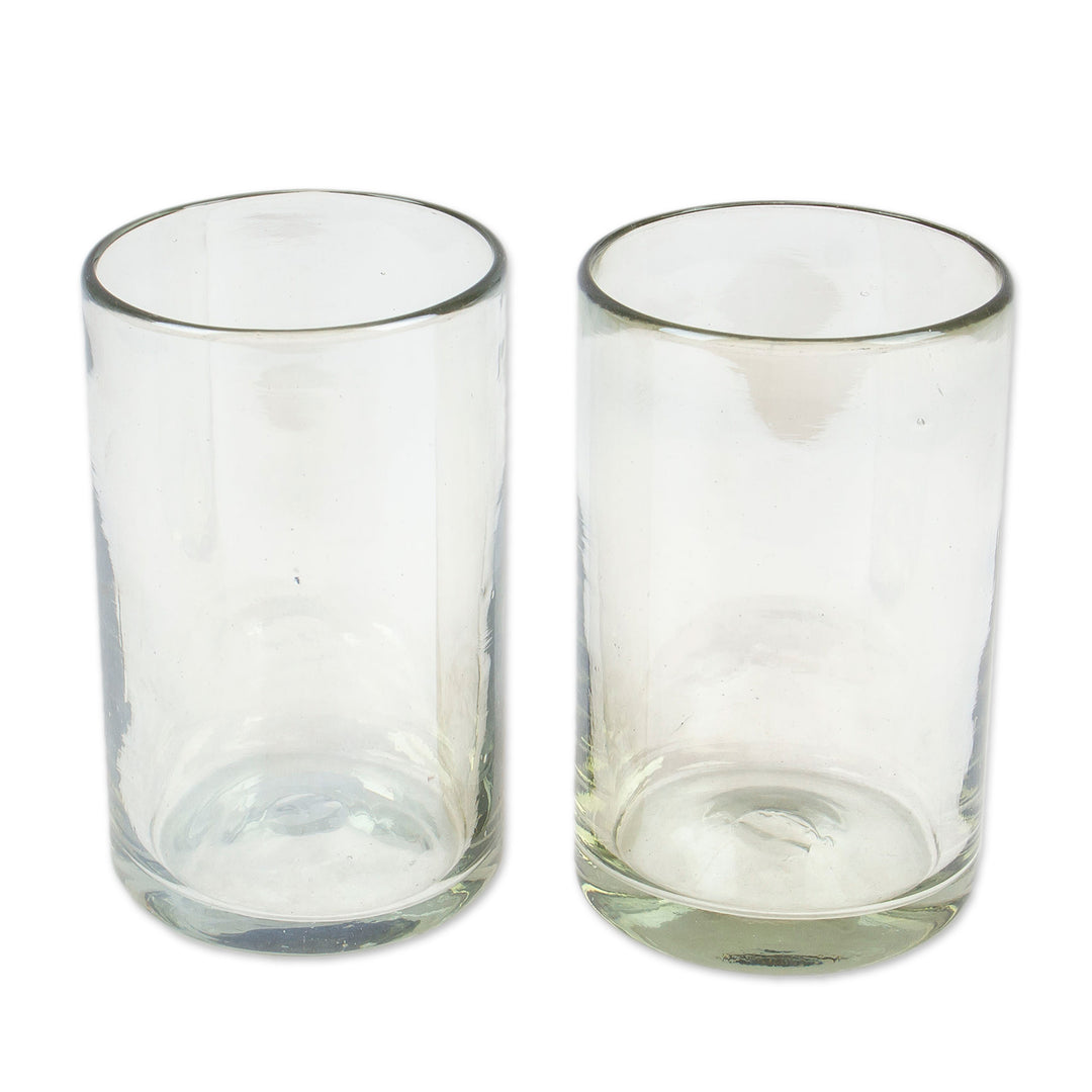 Pair of Clear Handblown Tumbler Glasses from Mexico - Ethereal Elixir