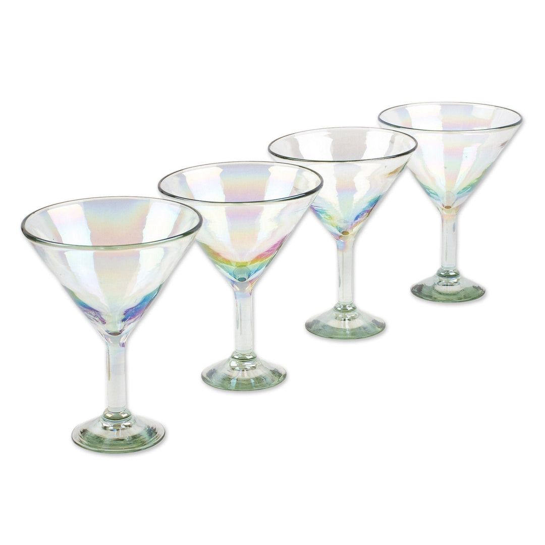 Set of 4 Clear Handblown Martini Glasses from Mexico - Ethereal Glamour