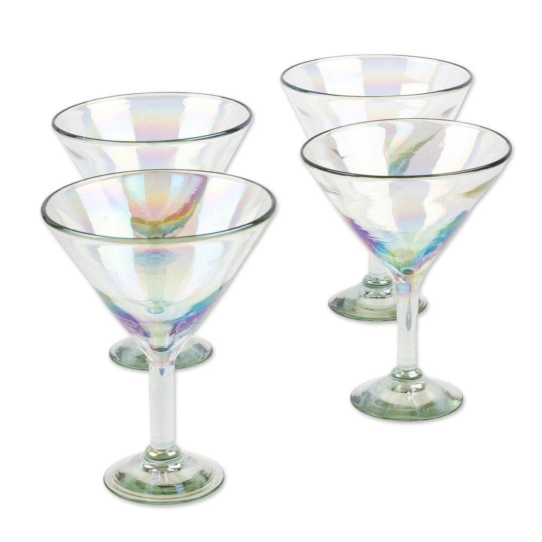 Set of 4 Clear Handblown Martini Glasses from Mexico - Ethereal Glamour