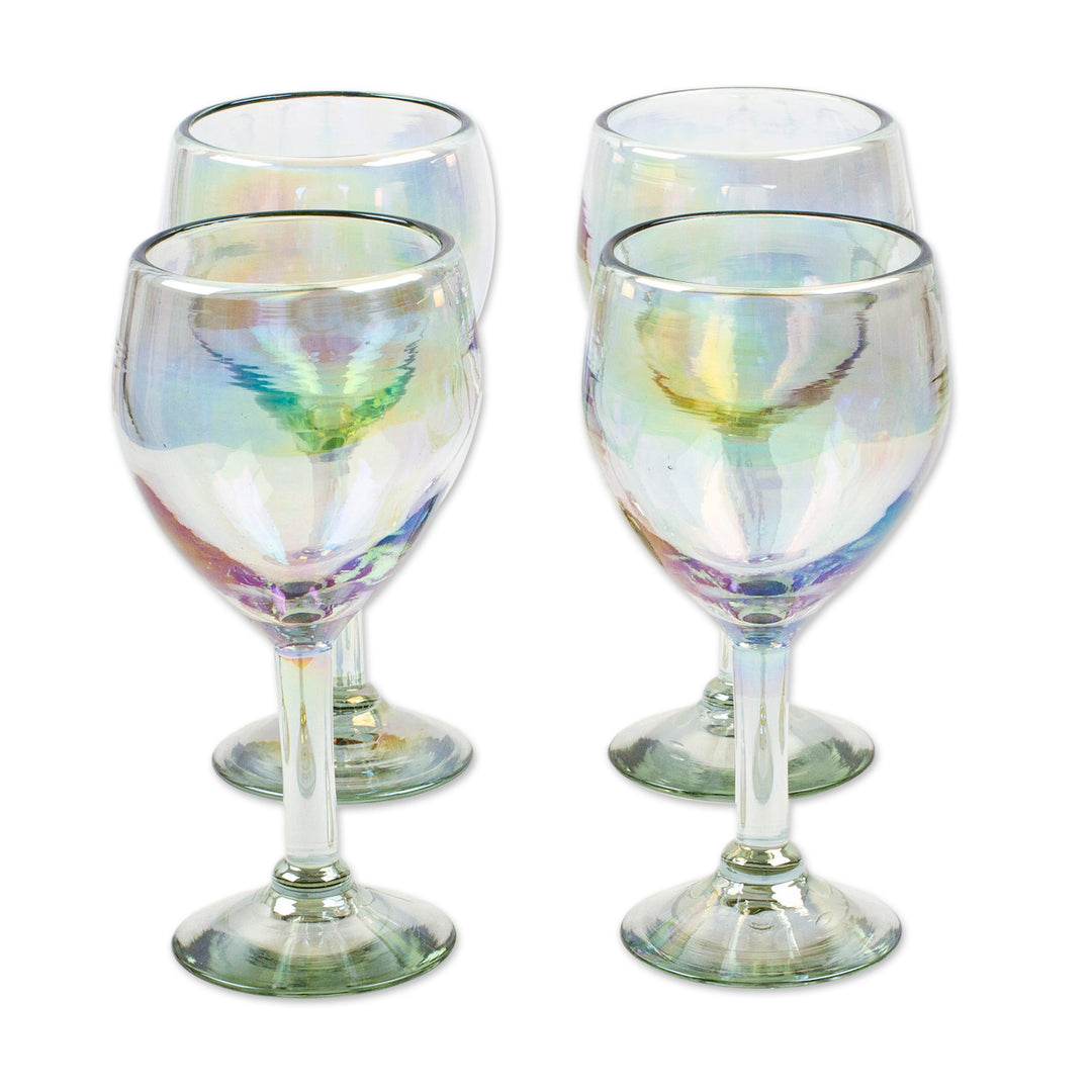 Set of 4 Clear Handblown Wine Glasses from Mexico - Ethereal Fineness