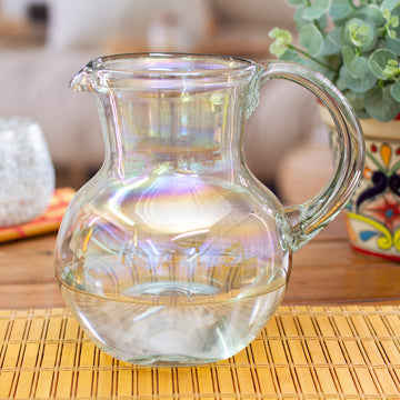 Eco-Friendly Clear Handblown Recycled Glass Pitcher - Ethereal Splendor