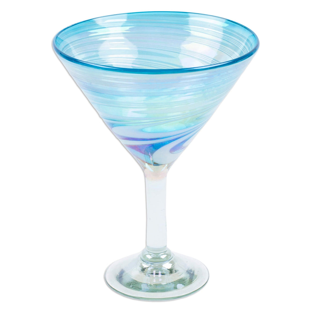 Set of 4 Turquoise and White Martini Glasses from Mexico - Waves of Glamour