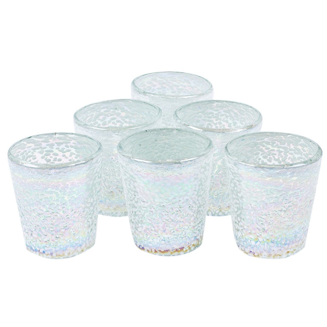 6 Frosted Iridescent Tumblers Handblown from Recycled Glass - Blizzard