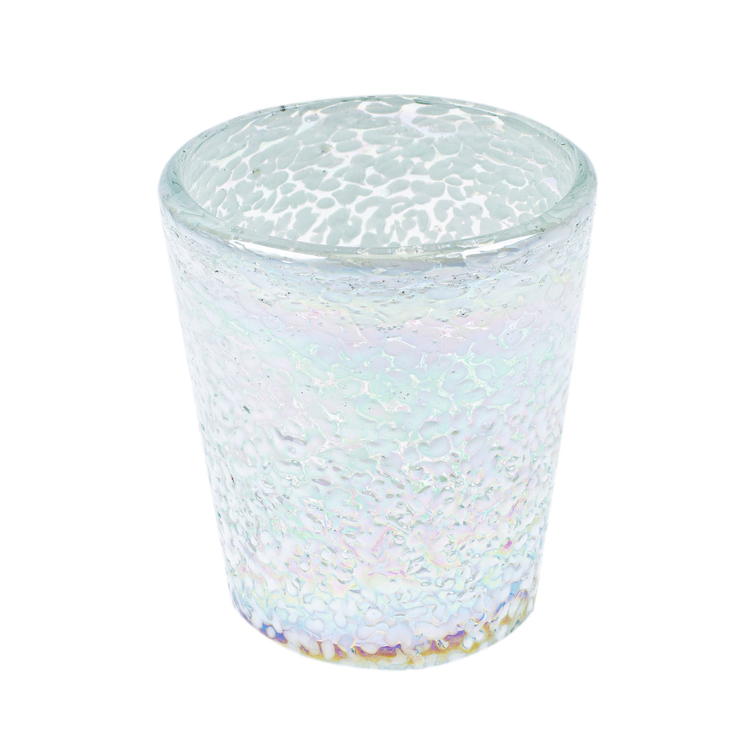 6 Frosted Iridescent Tumblers Handblown from Recycled Glass - Blizzard