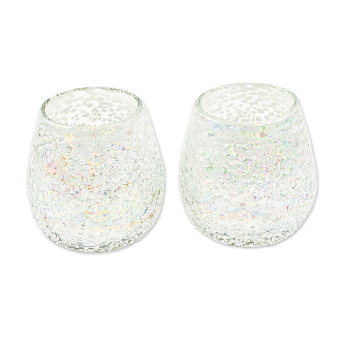 Pair of Textured Clear Handblown Stemless Wine Glasses - Divine Drops