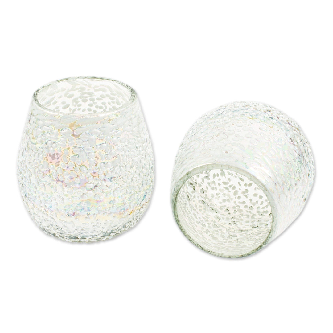 Pair of Textured Clear Handblown Stemless Wine Glasses - Divine Drops