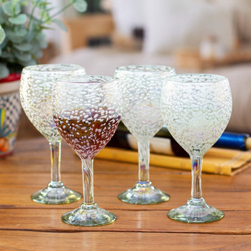 Set of 4 Frosted Wine Glasses Handblown from Recycled Glass - Frosted White