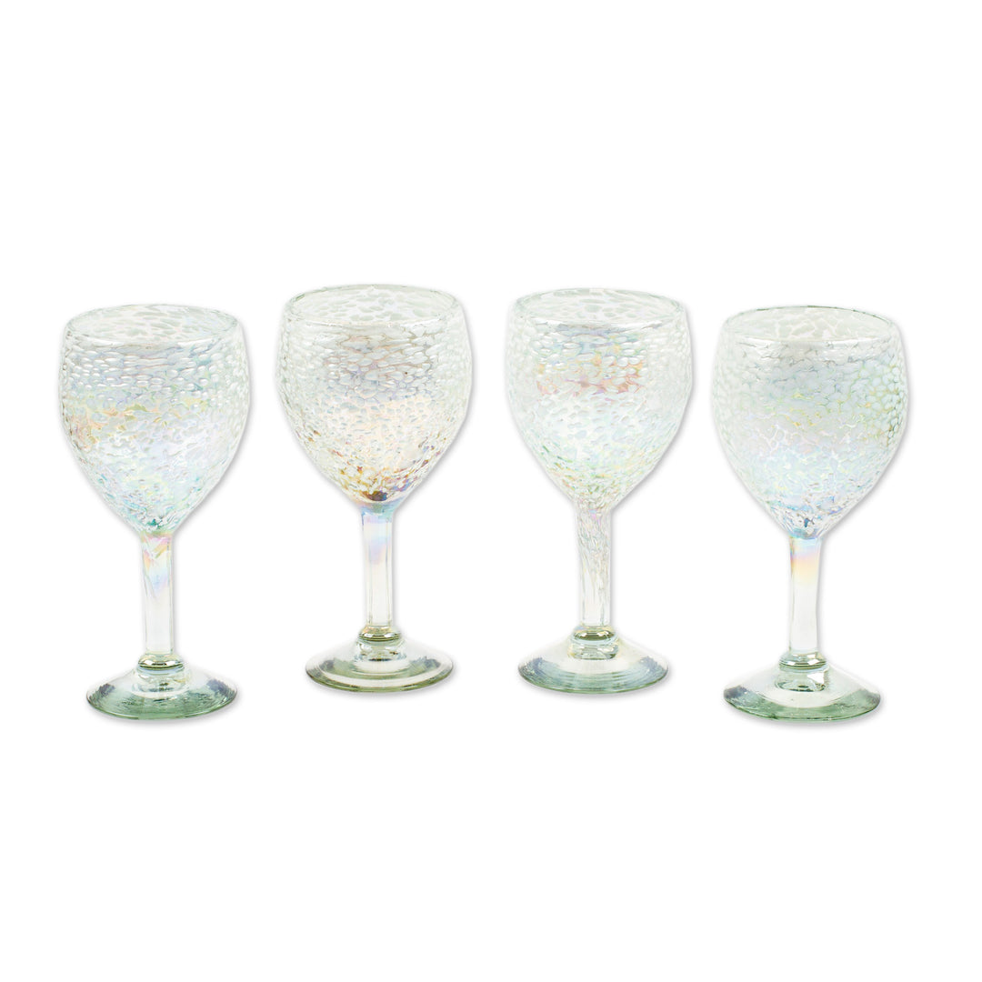 Set of 4 Frosted Wine Glasses Handblown from Recycled Glass - Blizzard