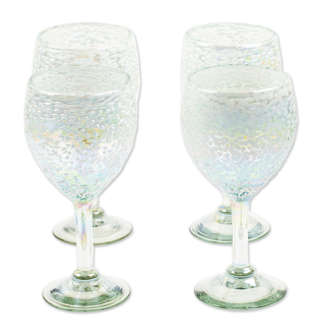 Set of 4 Frosted Wine Glasses Handblown from Recycled Glass - Frosted White