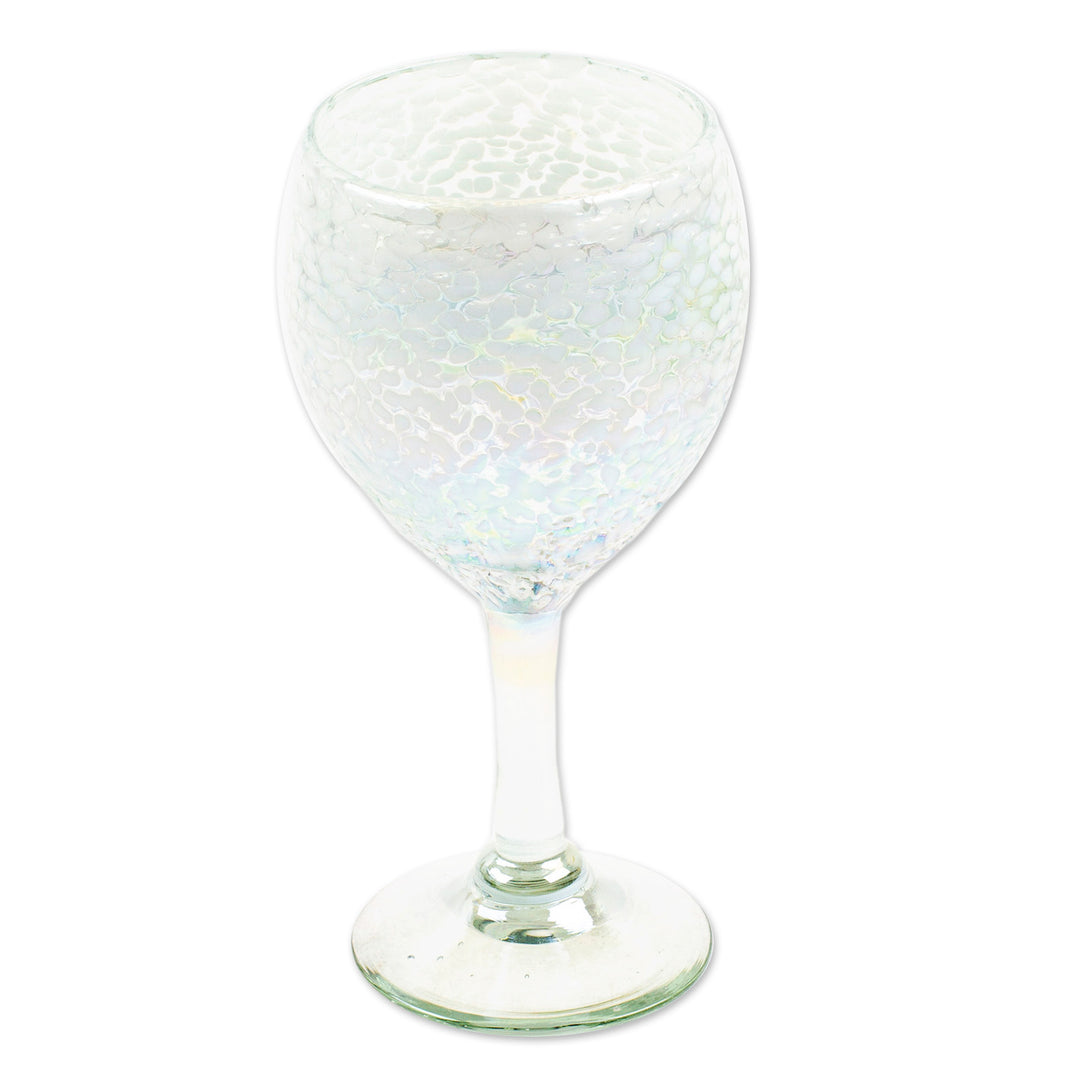 Set of 4 Frosted Wine Glasses Handblown from Recycled Glass - Blizzard