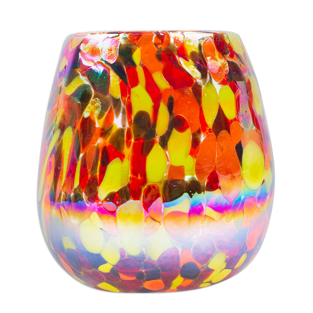 Set of 6 Multicolor Handblown Stemless Wine Glasses - Carnival