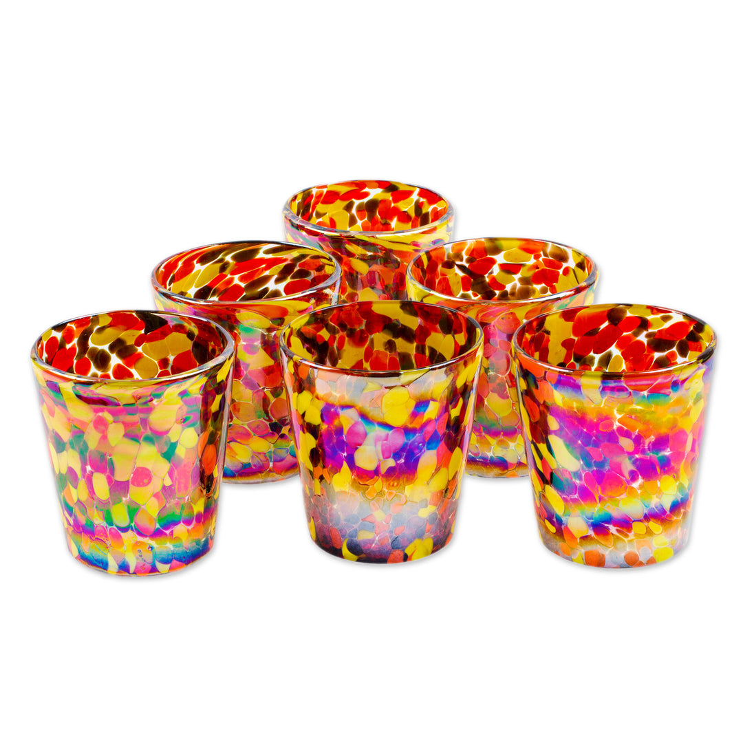 Set of 6 Multicolored Tumblers Handblown from Recycled Glass - Bright Confetti