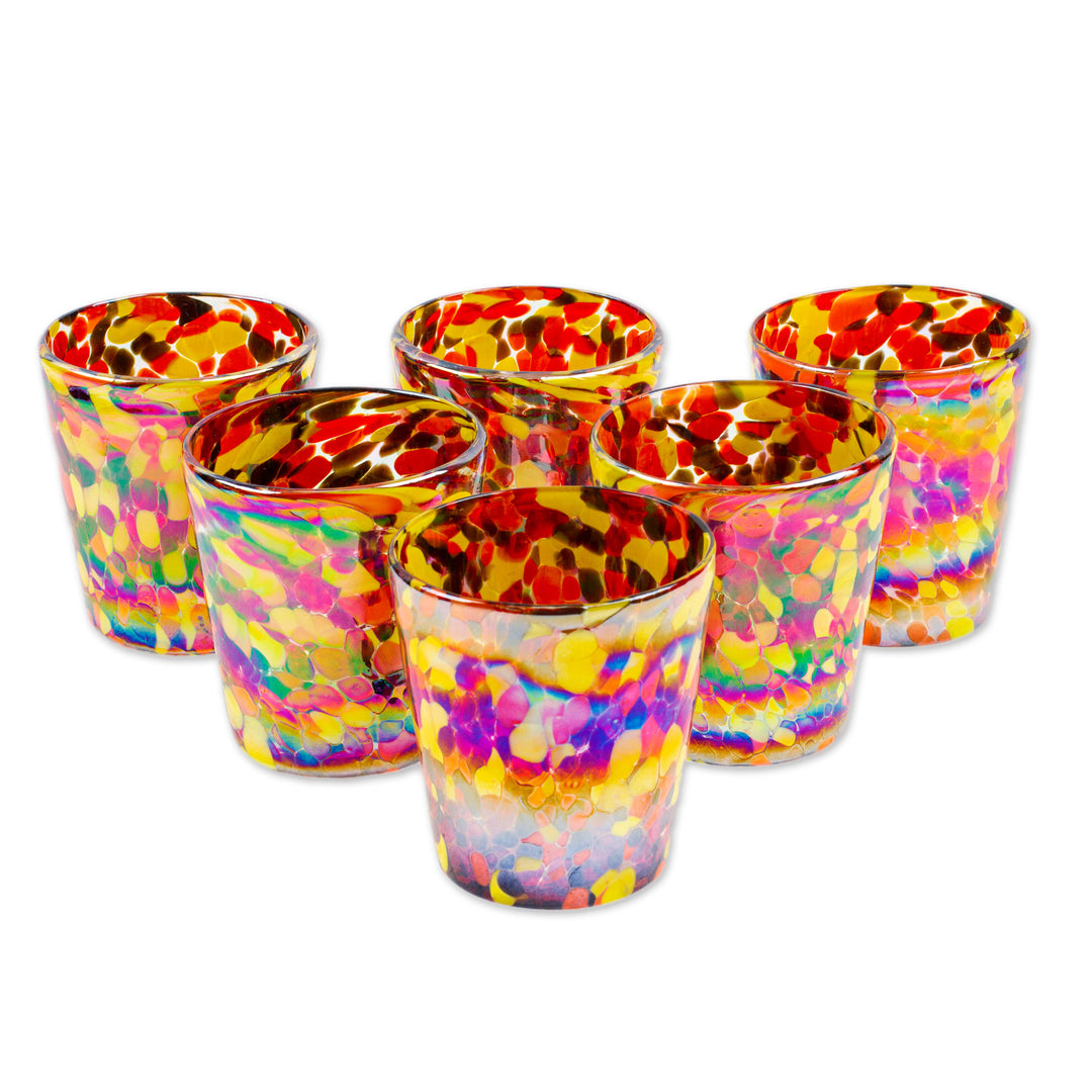 Set of 6 Multicolored Tumblers Handblown from Recycled Glass - Bright Confetti