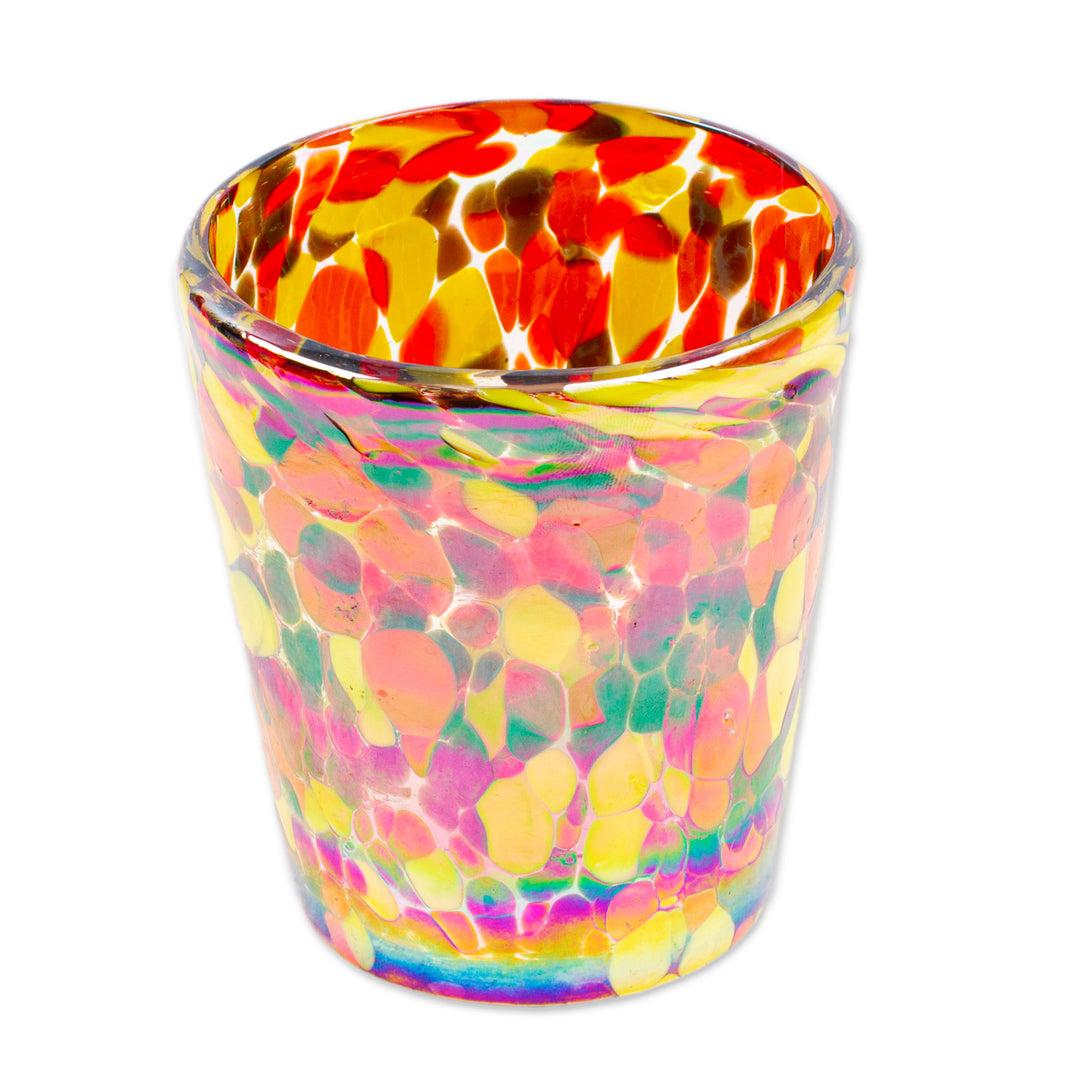 Set of 6 Multicolored Tumblers Handblown from Recycled Glass - Bright Confetti
