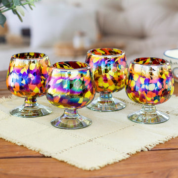 Set of 4 Multicolored Snifters Handblown from Recycled Glass - Bright Confetti