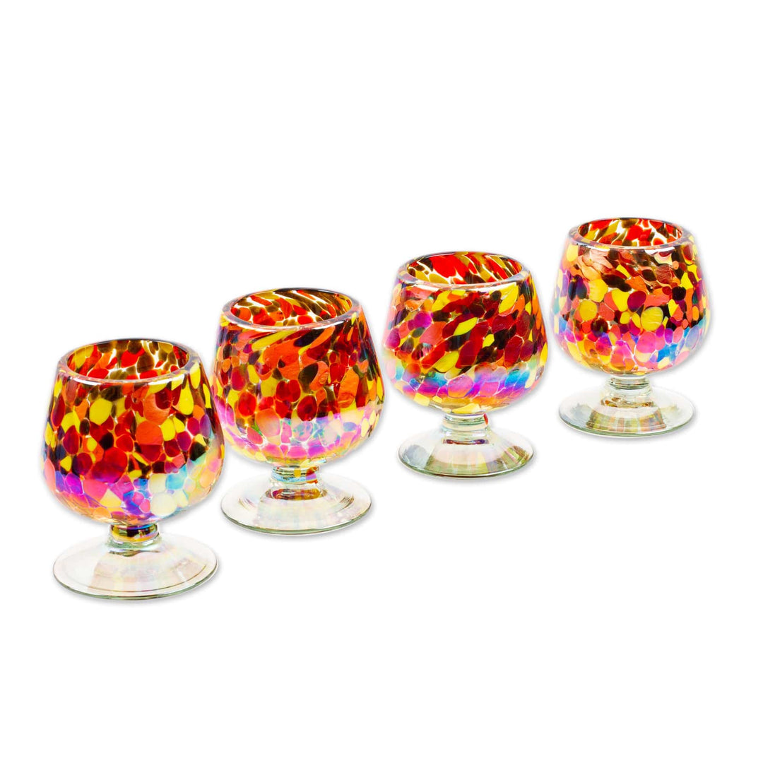 Set of 4 Multicolored Snifters Handblown from Recycled Glass - Bright Confetti