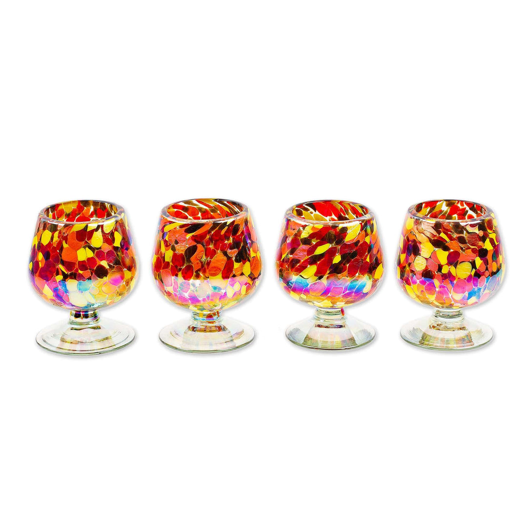 Set of 4 Multicolored Snifters Handblown from Recycled Glass - Bright Confetti