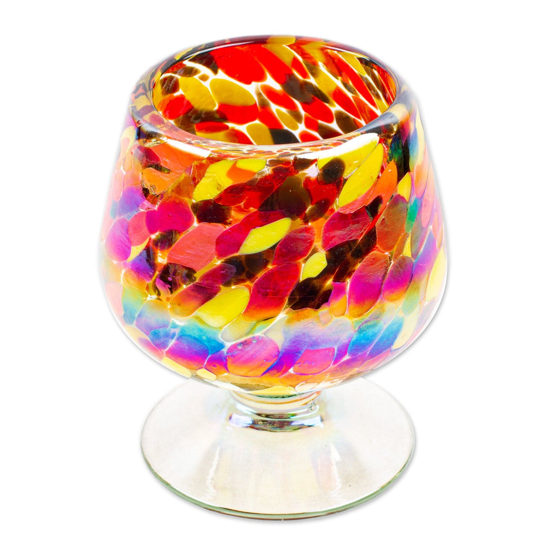 Set of 4 Multicolored Snifters Handblown from Recycled Glass - Bright Confetti