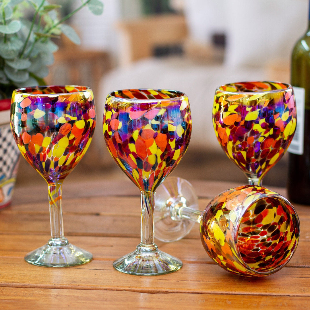 blown wine glasses Set of 4 Colorful Wine Glasses Handblown from Recycled Glass