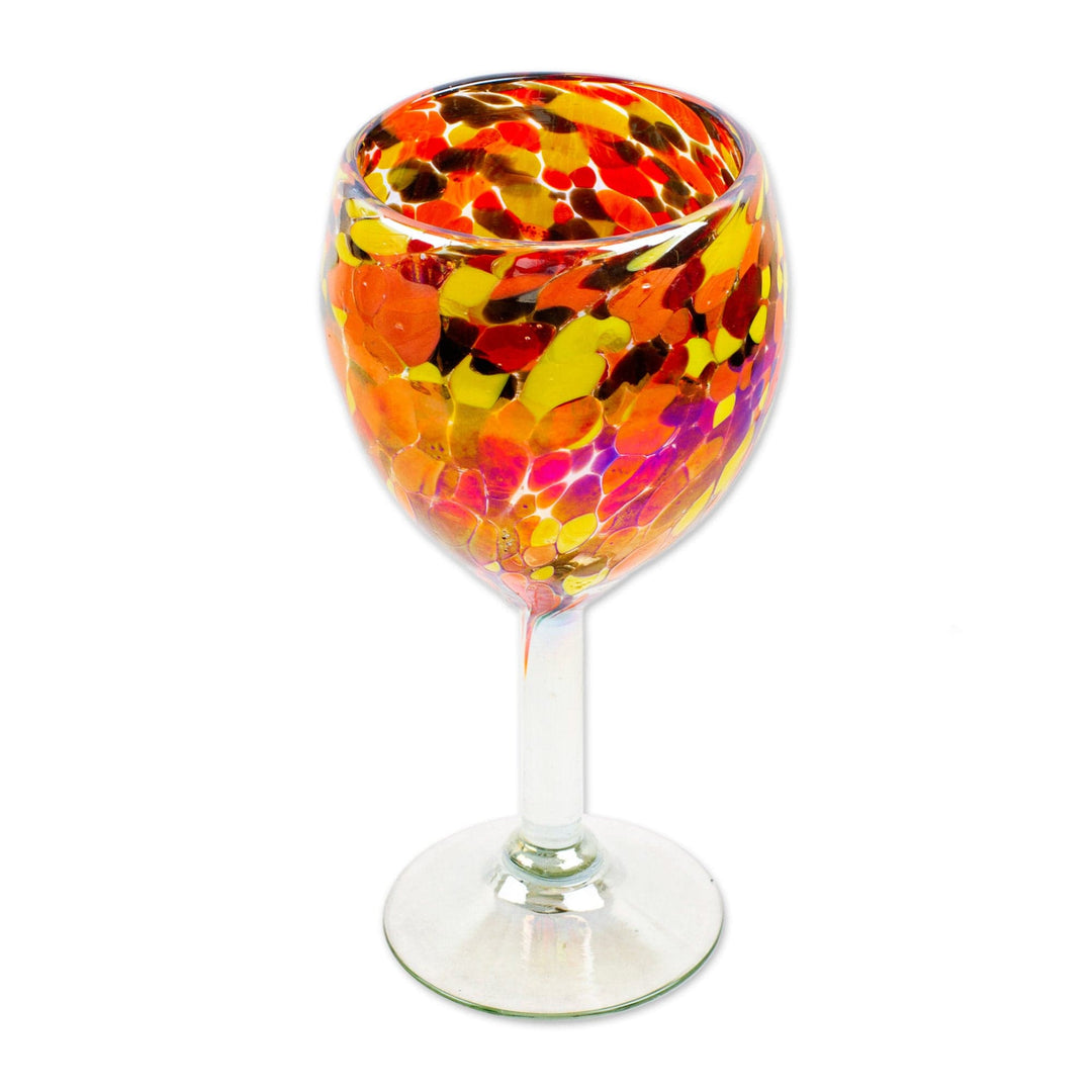 Set of 4 Colorful Wine Glasses Handblown from Recycled Glass - Bright Confetti