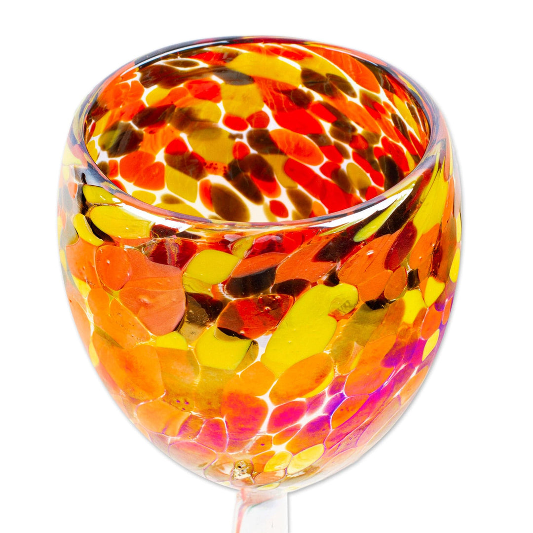 Set of 4 Colorful Wine Glasses Handblown from Recycled Glass - Bright Confetti