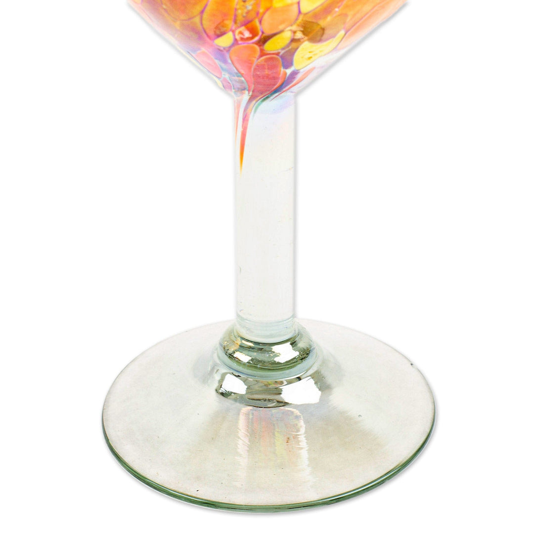 Set of 4 Colorful Wine Glasses Handblown from Recycled Glass - Bright Confetti