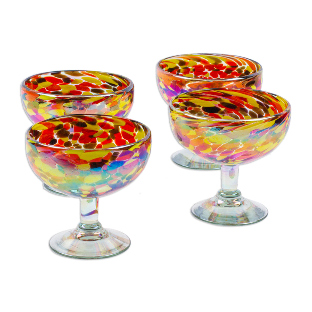 Set of 4 Multicolor Handblown Cocktail Glasses from Mexico - Intense Celebration