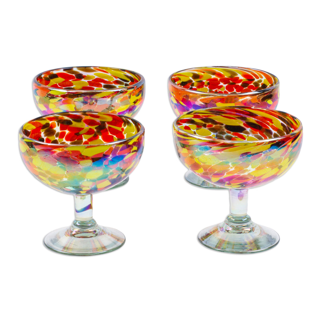 Set of 4 Multicolor Handblown Cocktail Glasses from Mexico - Intense Celebration