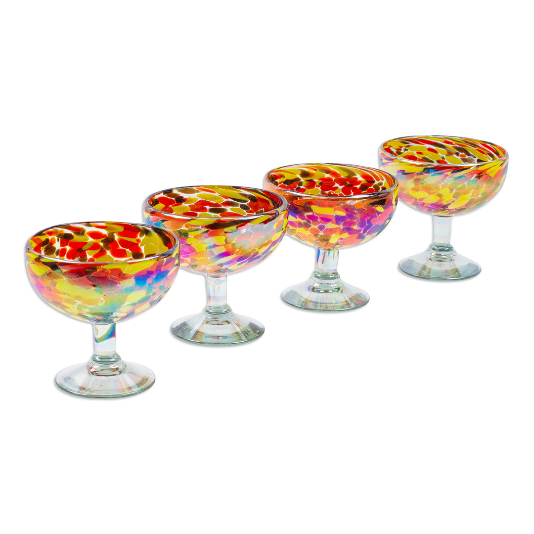 Set of 4 Multicolor Handblown Cocktail Glasses from Mexico - Intense Celebration