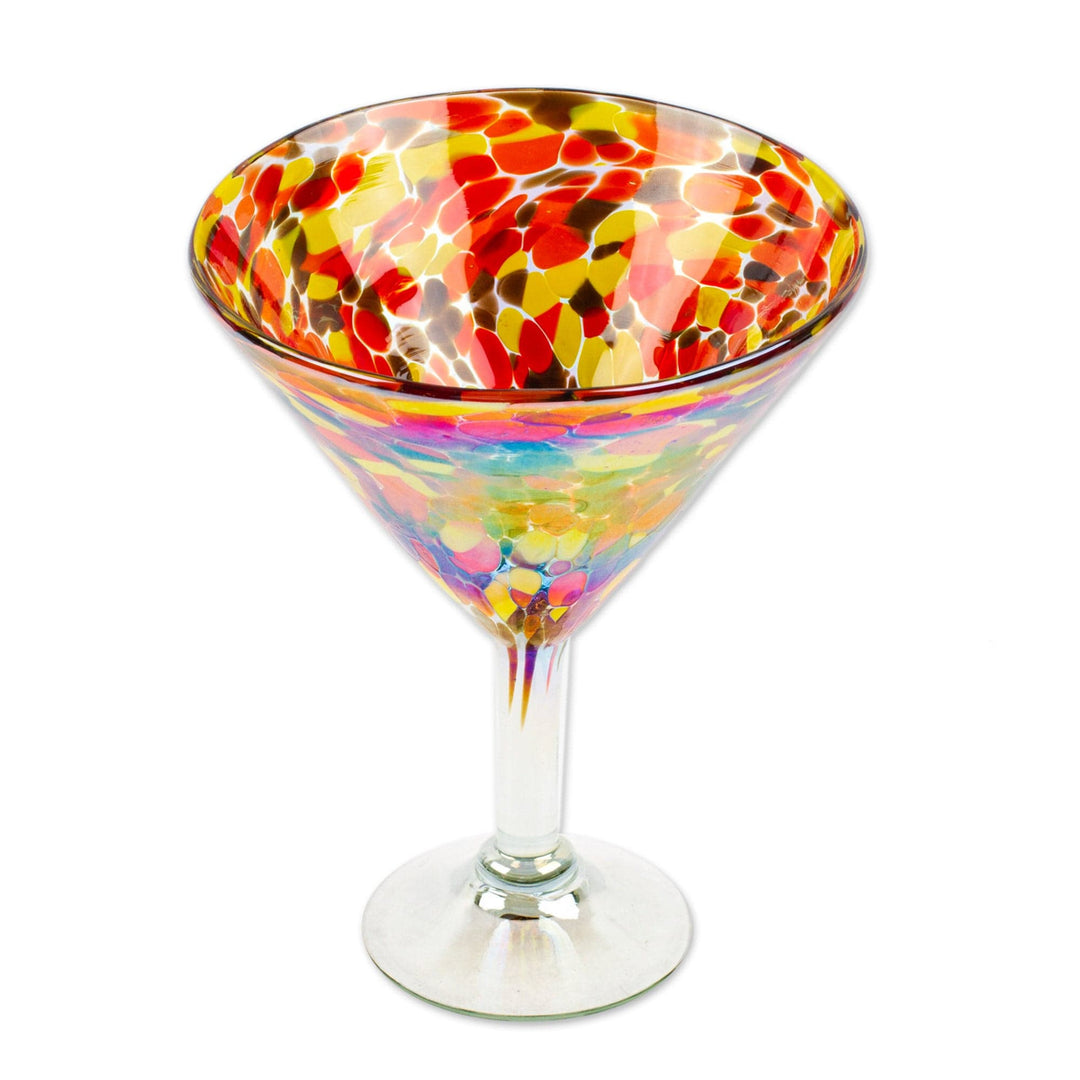 2 Multicolored Martini Glasses Handblown from Recycled Glass - Bright Confetti