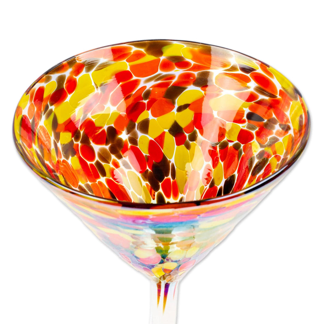 2 Multicolored Martini Glasses Handblown from Recycled Glass - Bright Confetti
