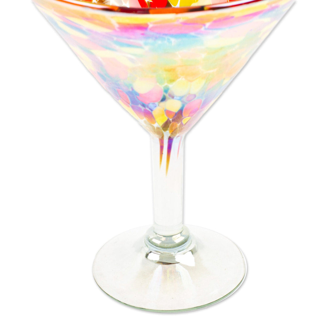 2 Multicolored Martini Glasses Handblown from Recycled Glass - Bright Confetti