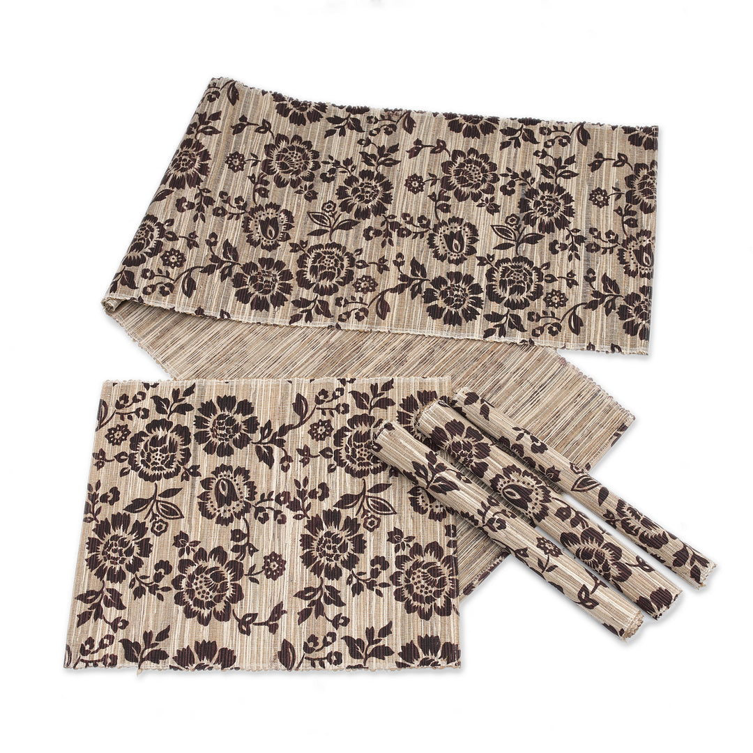 5-Piece Set Table Runner & Placemats Made from Cotton Blend - Lovely Sunflowers