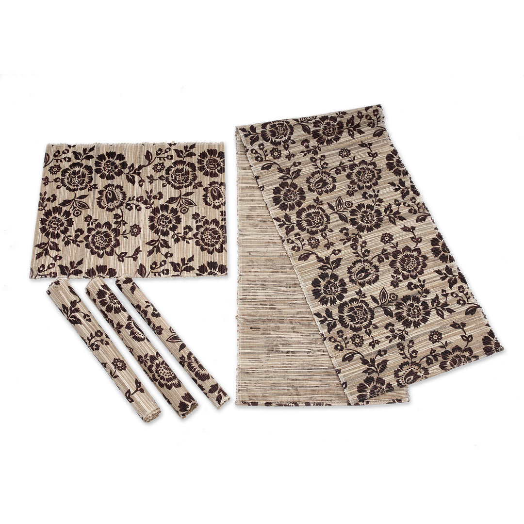 5-Piece Set Table Runner & Placemats Made from Cotton Blend - Lovely Sunflowers