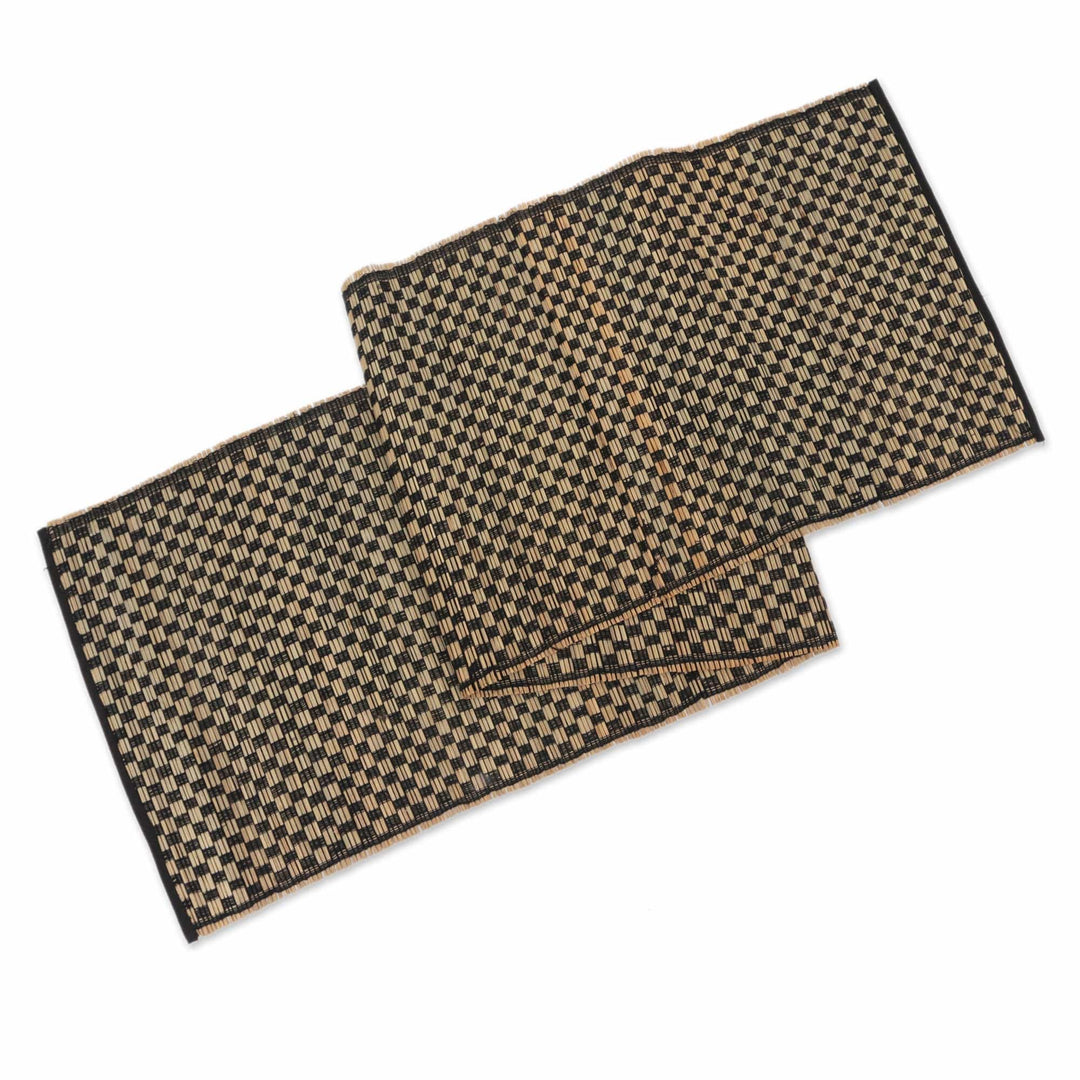 Table Runner Hand-Woven from Cotton and Natural Fibers - Chessboard
