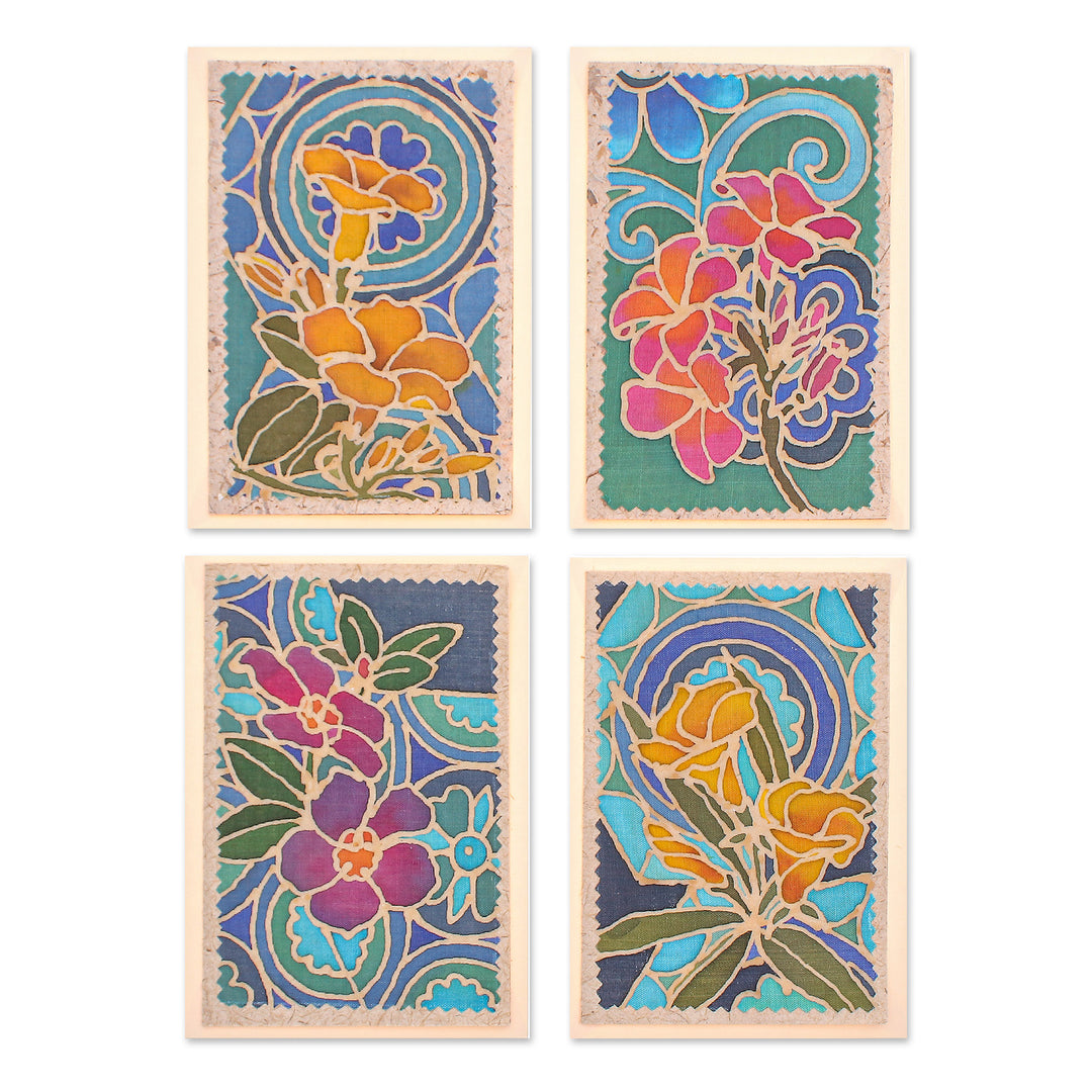 Handcrafted Batik Cotton and Paper Greeting Cards (Set of 4) - Thai Paradise