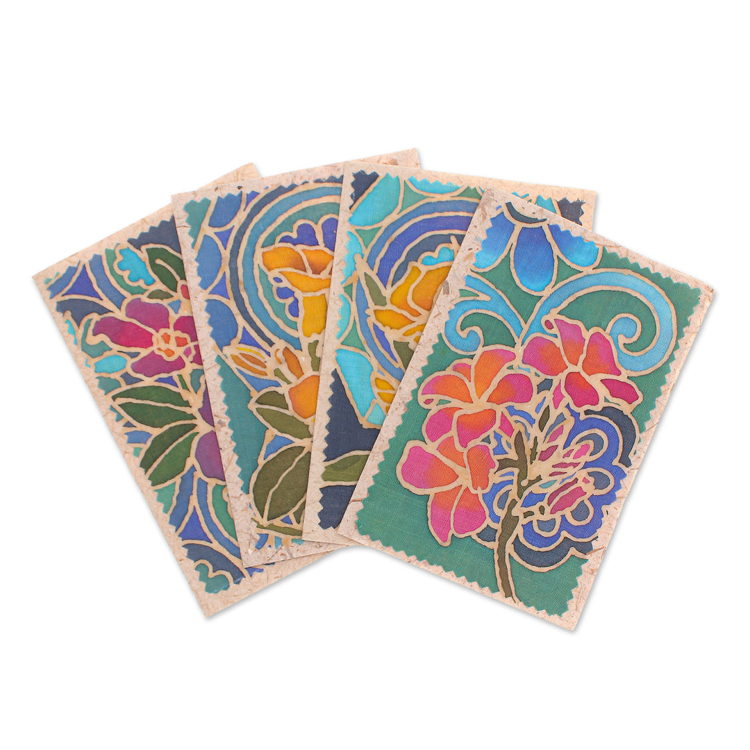 Handcrafted Batik Cotton and Paper Greeting Cards (Set of 4) - Thai Paradise