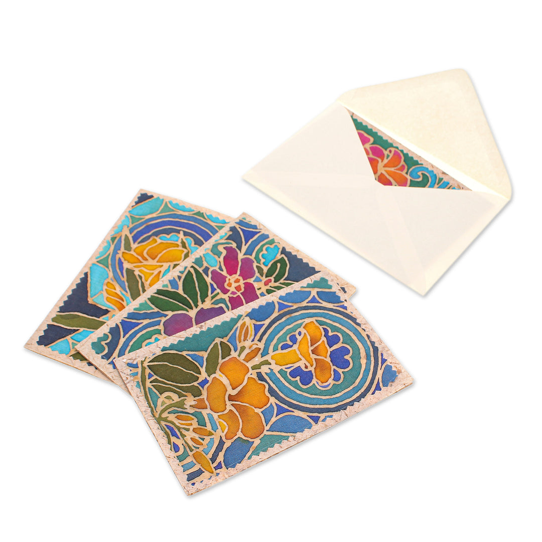 Handcrafted Batik Cotton and Paper Greeting Cards (Set of 4) - Thai Paradise