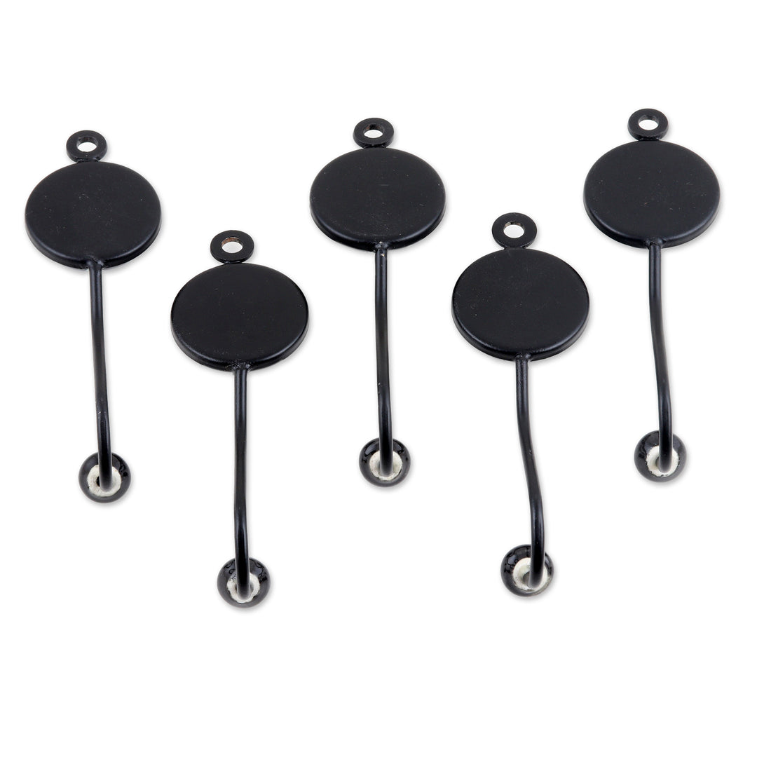 Set of 5 Ceramic Coat Hooks with Hand-Painted Floral Details - Night Blooming
