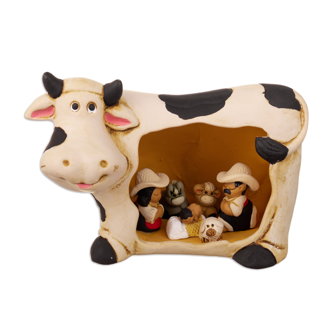 Cow Farm Christmas Nativity Scene Handcrafted from Ceramic - Miracle of the Farm