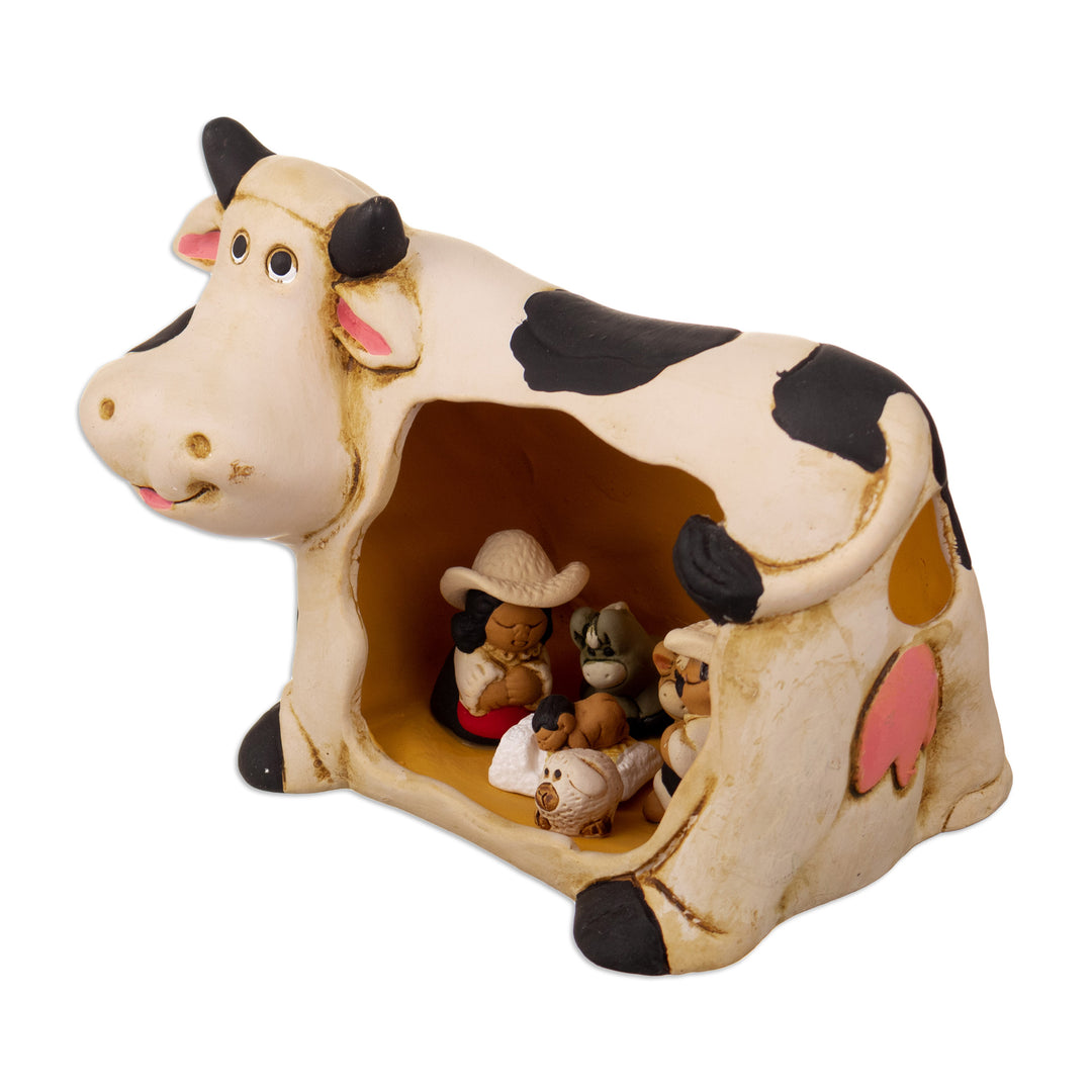 Cow Farm Christmas Nativity Scene Handcrafted from Ceramic - Miracle of the Farm